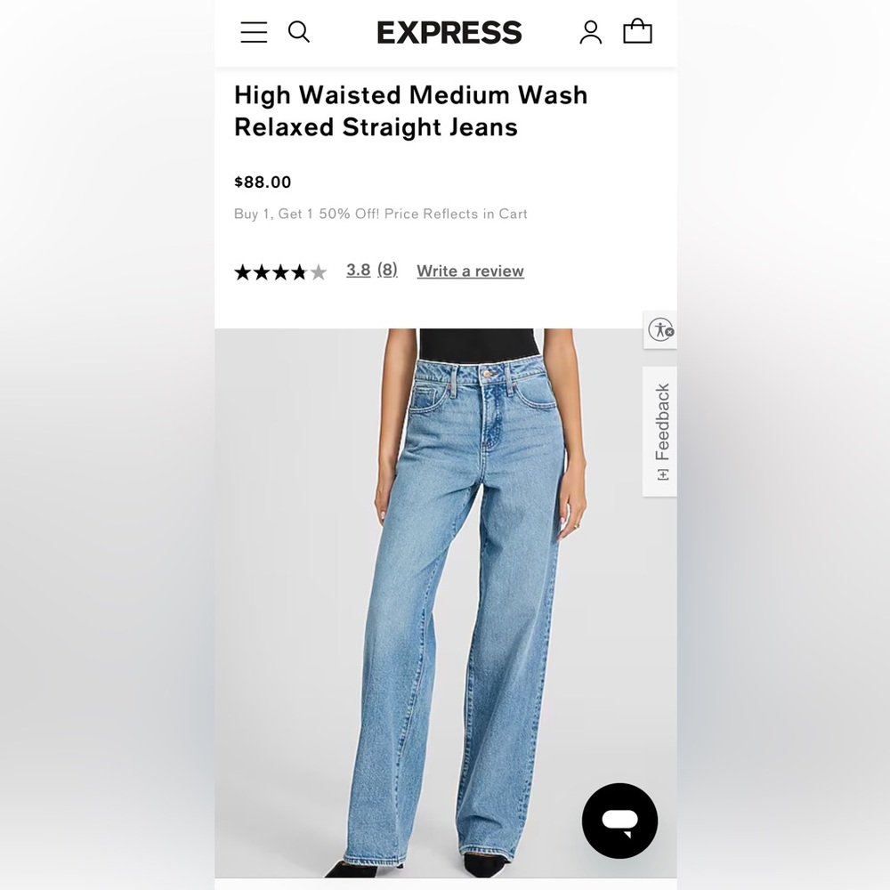 Express High Waisted Medium Wash Relaxed Straight Jeans